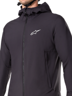 Alpinestars A-Dura Termojakke, sort mountainbike-jakke, nærbillede af det isolerede tekniske materiale, let og åndbart design til terrænkørsel i koldt vejr