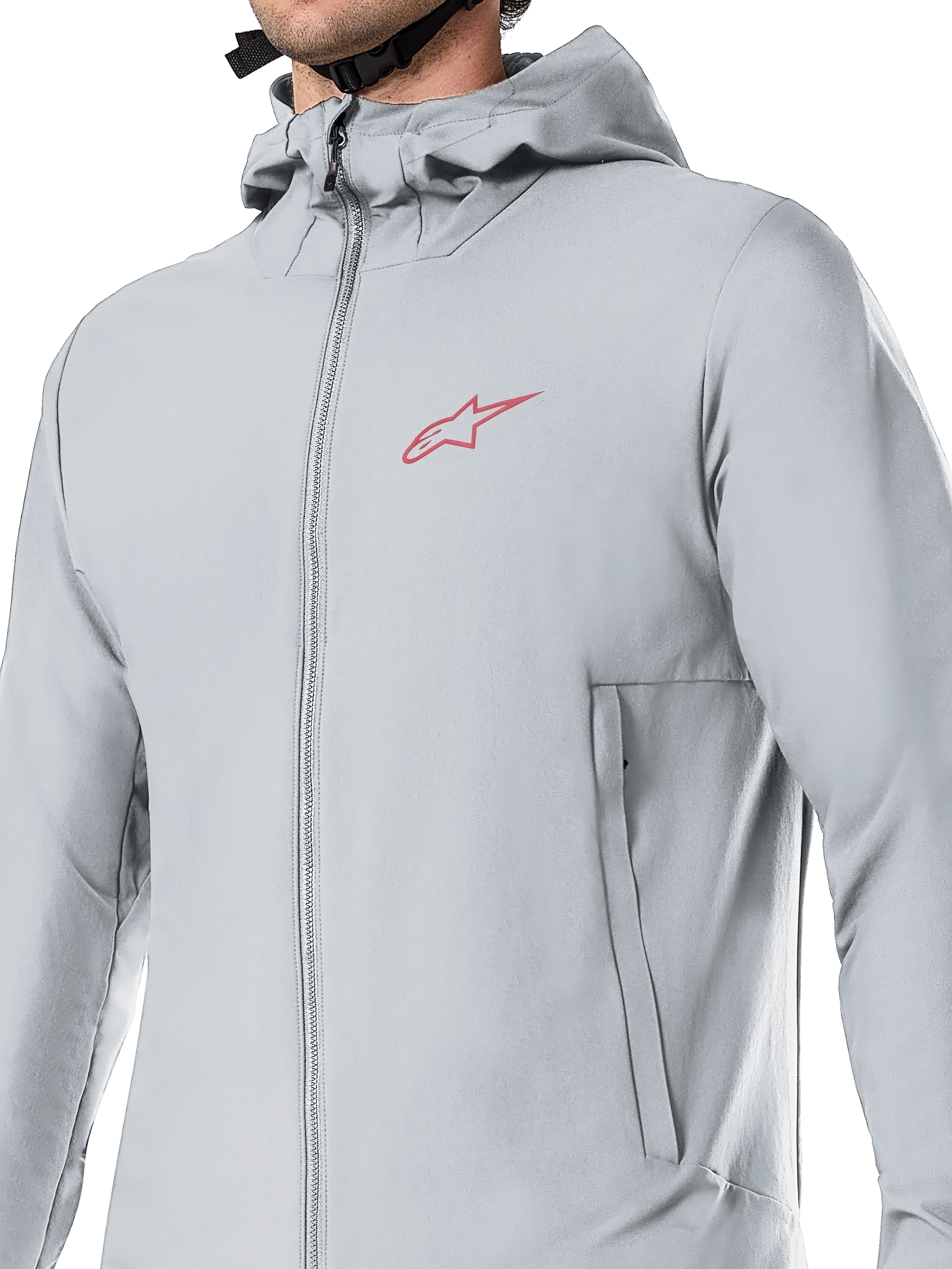 Alpinestars A-Dura Thermal Jacket, Cycling Jacket, Titanium Gray, featuring a fleece-lined hood and zippered pockets, lightweight PrimaLoft insulation for mountain biking and cold-weather off-road riding