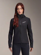 Alpinestars Stella A-Dura Thermal Jacket, cykeljakke til damer, sort, hvidt stjernelogo på brystet, design med hætte og lynlås, tætsiddende langærmet konstruktion til mountainbike