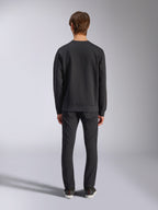 Alpinestars Bettern Crew, Black Crewneck Sweatshirt, back view on model, ribbed collar and hem, casual motorsport-inspired streetwear