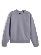 Alpinestars Essentials Ageless Crew, premium crewneck sweatshirt, sølv, med et lille sort Astar-logo på brystet, ribstrikket krave, manchetter og kant, afslappet motorsport-inspireret streetwear