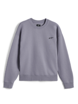 Alpinestars Essentials Ageless Crew, premium crewneck sweatshirt, sølv, med et lille sort Astar-logo på brystet, ribstrikket krave, manchetter og kant, afslappet motorsport-inspireret streetwear