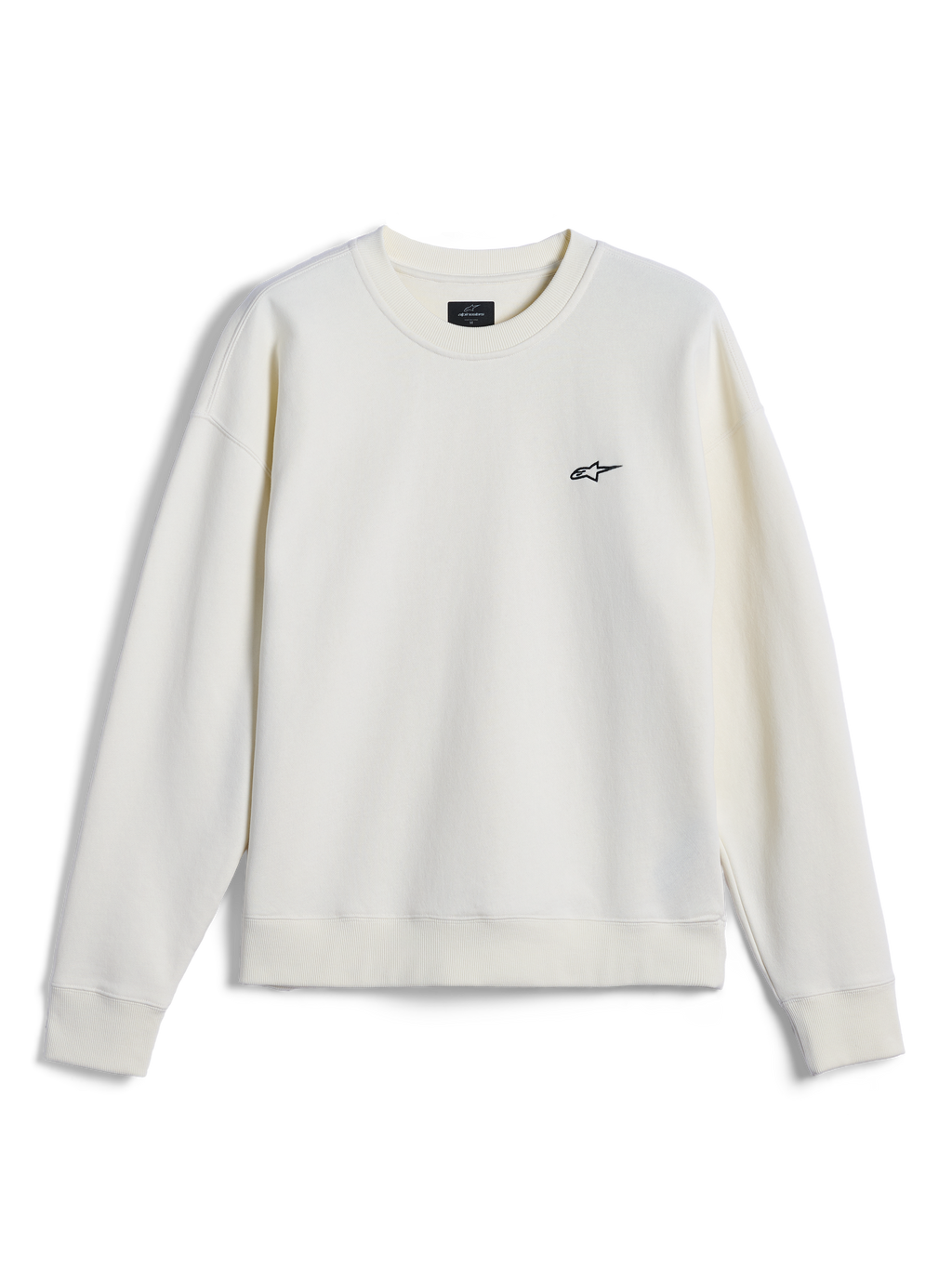 Alpinestars Essentials Ageless Crew, crewneck sweatshirt, off-white, lille sort Alpinestars-logo på brystet, ribstrikket krave, manchetter og kant, afslappet motorsport-inspireret streetwear