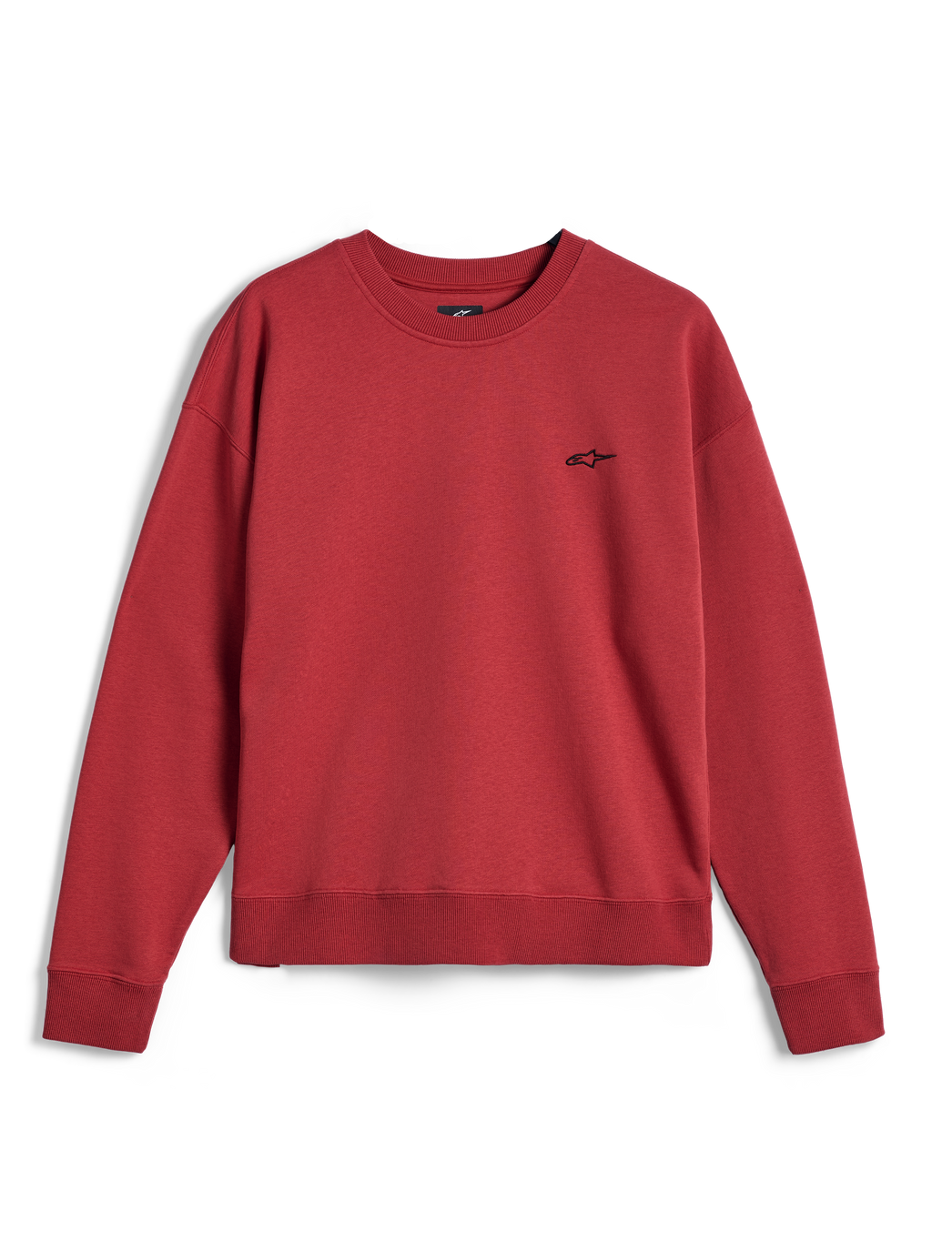 Alpinestars Essentials Ageless Crew, crewneck sweatshirt i Brick rød, med et lille sort Alpinestars-logo på brystet, ribstrikket krave, manchetter og kant, afslappet premium sportswear-fleece
