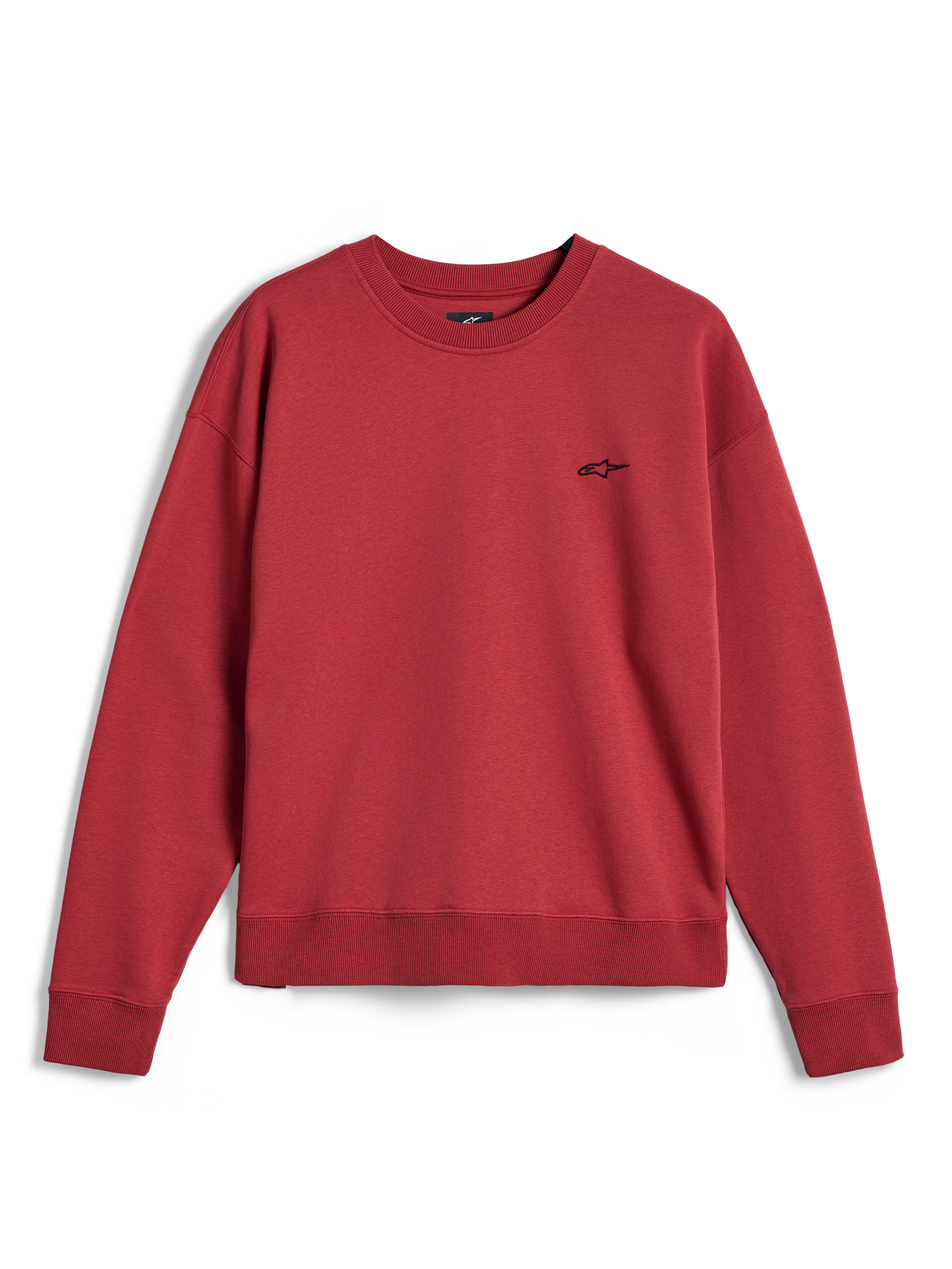 Alpinestars Essentials Ageless Crew, crewneck sweatshirt i Brick rød, med et lille sort Alpinestars-logo på brystet, ribstrikket krave, manchetter og kant, afslappet premium sportswear-fleece