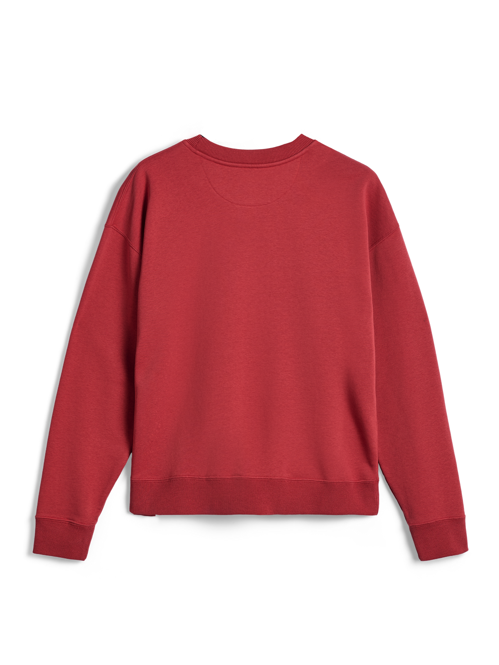 Alpinestars Essentials Ageless Crew, sweatshirt med rund hals, teglrød, set bagfra med ribbede manchetter og kant forneden, premium kompakt fleece til afslappet sportstøjskomfort.