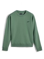 Alpinestars Essentials Ageless Crew, crewneck sweatshirt, kaktusgrøn, lille sort Astar-logo på brystet, ribstrikket krave, manchetter og kant, premium fleece, afslappet off-bike sportswear