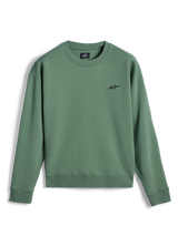 Alpinestars Essentials Ageless Crew, crewneck sweatshirt, kaktusgrøn, lille sort Astar-logo på brystet, ribstrikket krave, manchetter og kant, premium fleece, afslappet off-bike sportswear