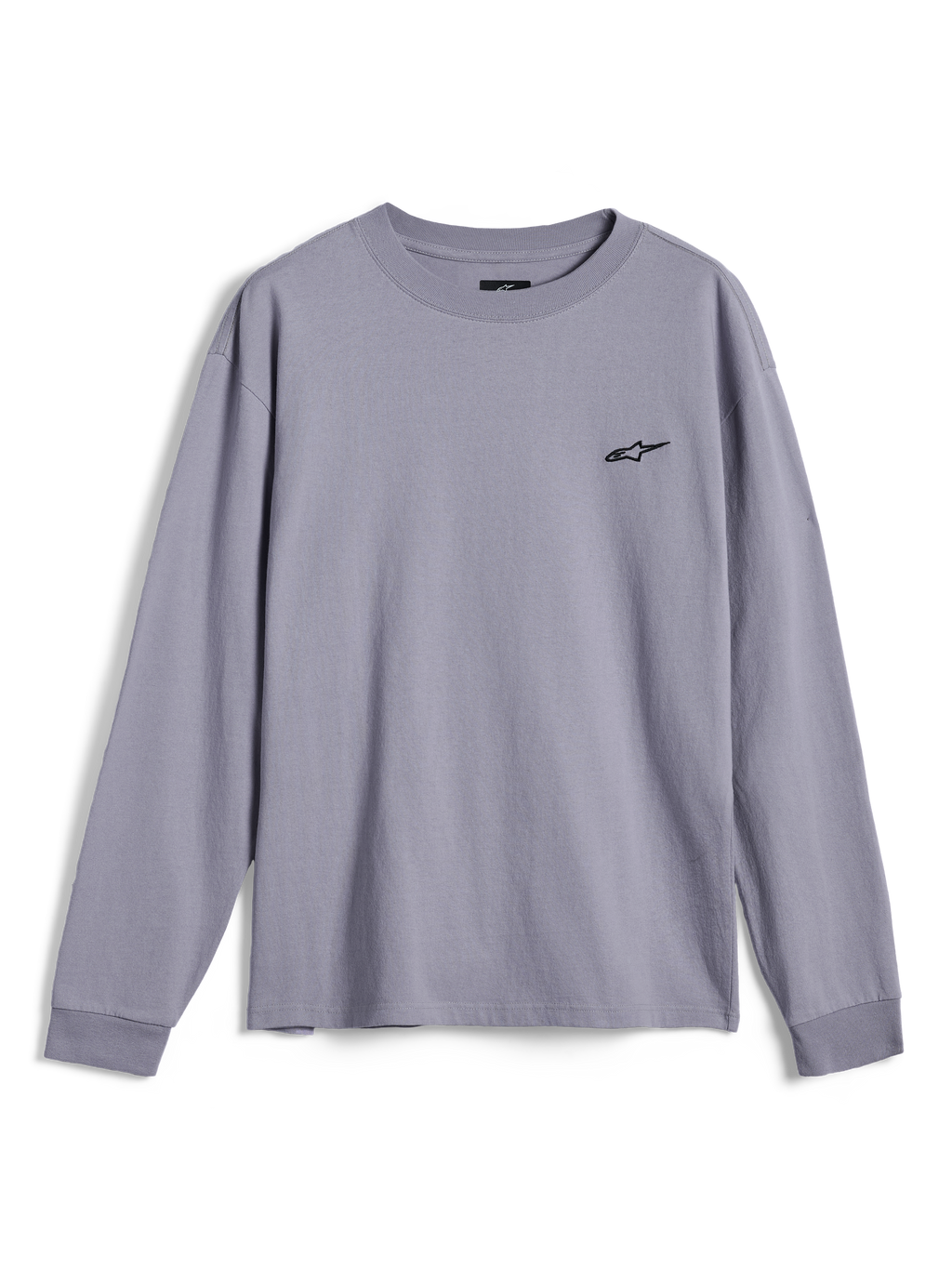 Alpinestars Essentials Ageless LS Tee, langærmet T-shirt, sølv, med et lille sort Alpinestars-logo på brystet, afslappet pasform, casual motorsport streetwear