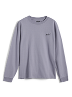 Alpinestars Essentials Ageless LS Tee, langærmet T-shirt, sølv, med et lille sort Alpinestars-logo på brystet, afslappet pasform, casual motorsport streetwear