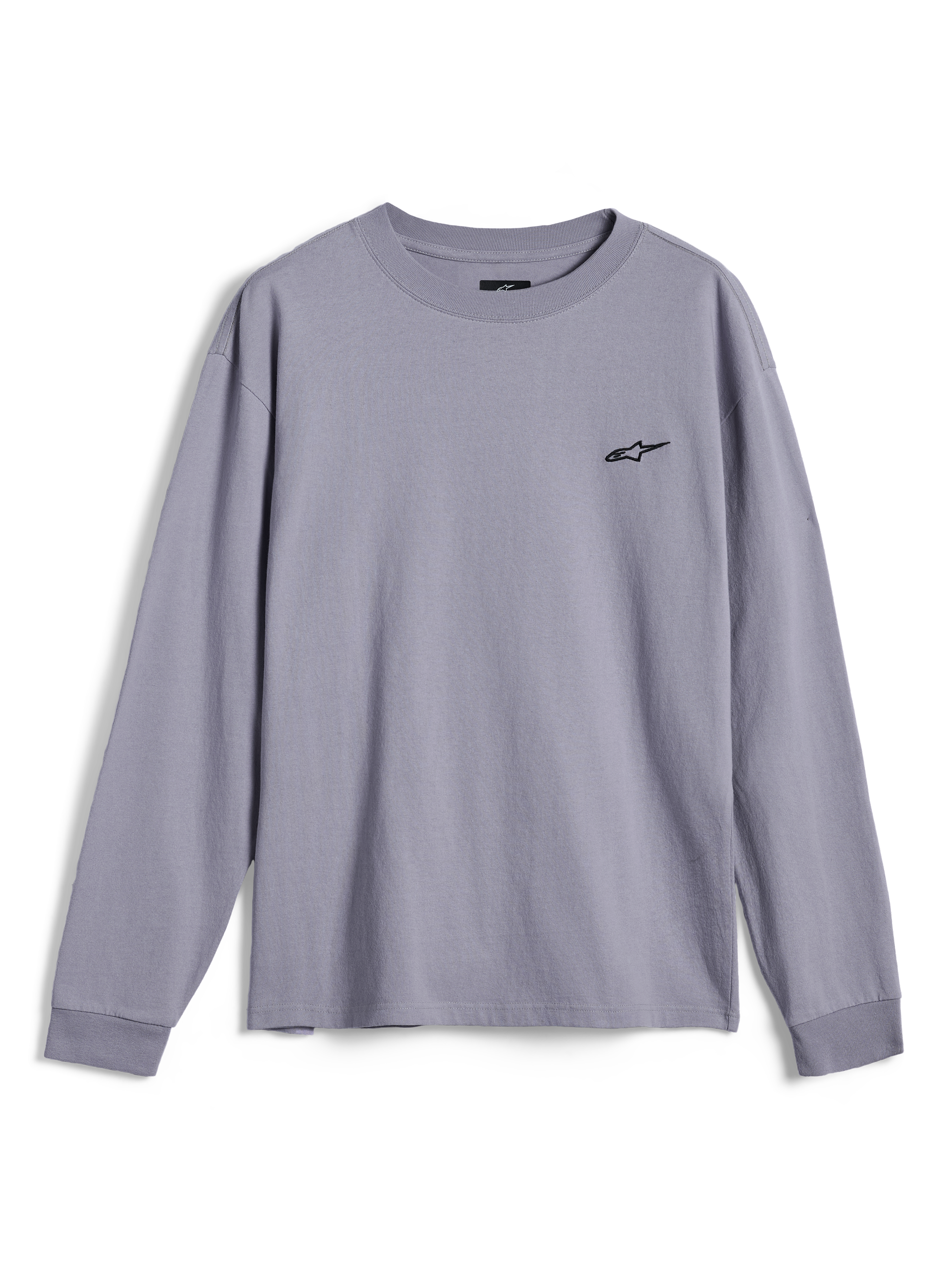 Alpinestars Essentials Ageless LS Tee, langærmet T-shirt, sølv, med et lille sort Alpinestars-logo på brystet, afslappet pasform, casual motorsport streetwear