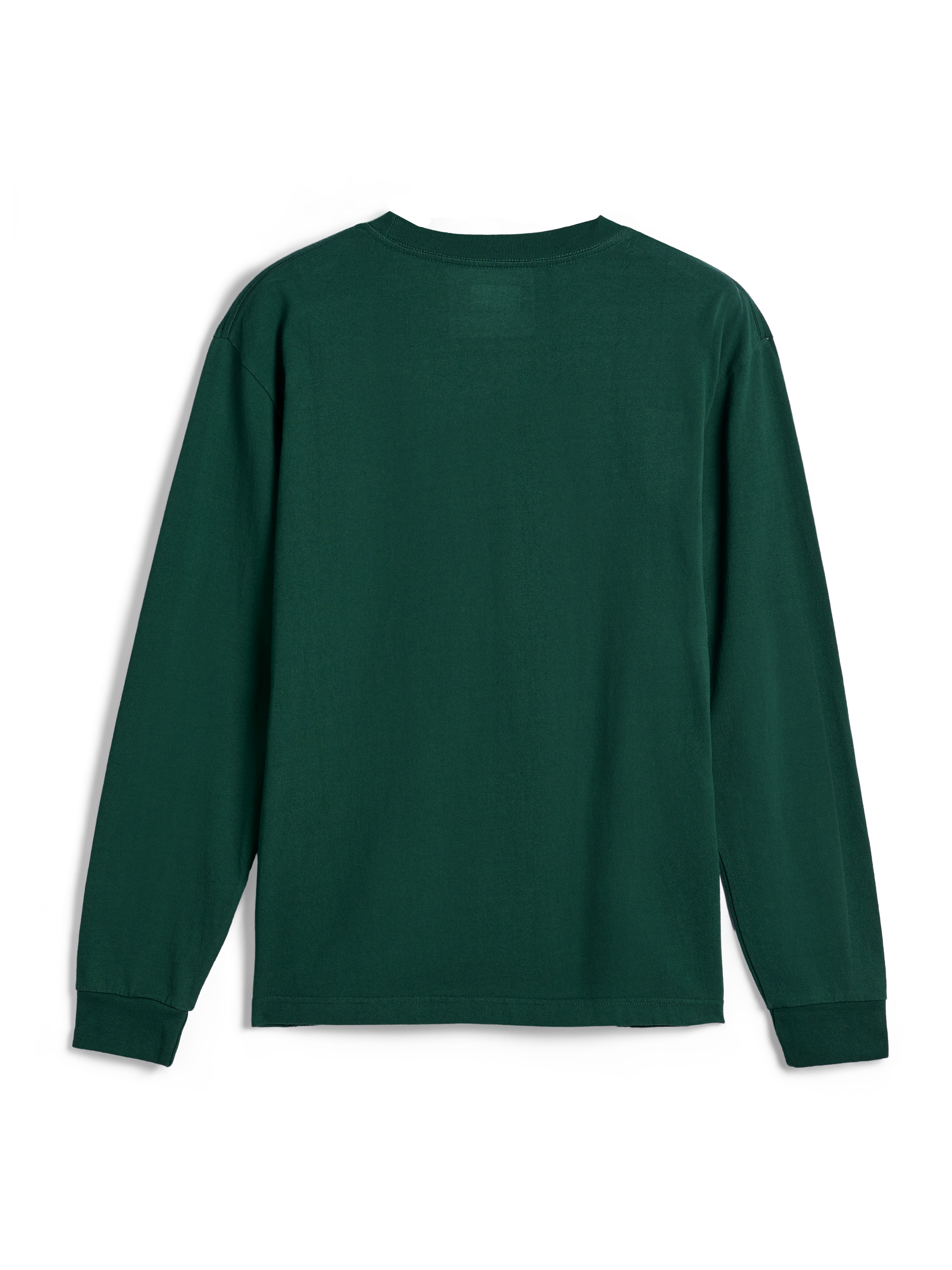 Alpinestars Essentials Ageless LS Tee, langærmet T-shirt, Pine Green, set bagfra, ensfarvet grøn med ribstrikket rund hals og manchetter, afslappet moderne pasform, afslappet streetwear
