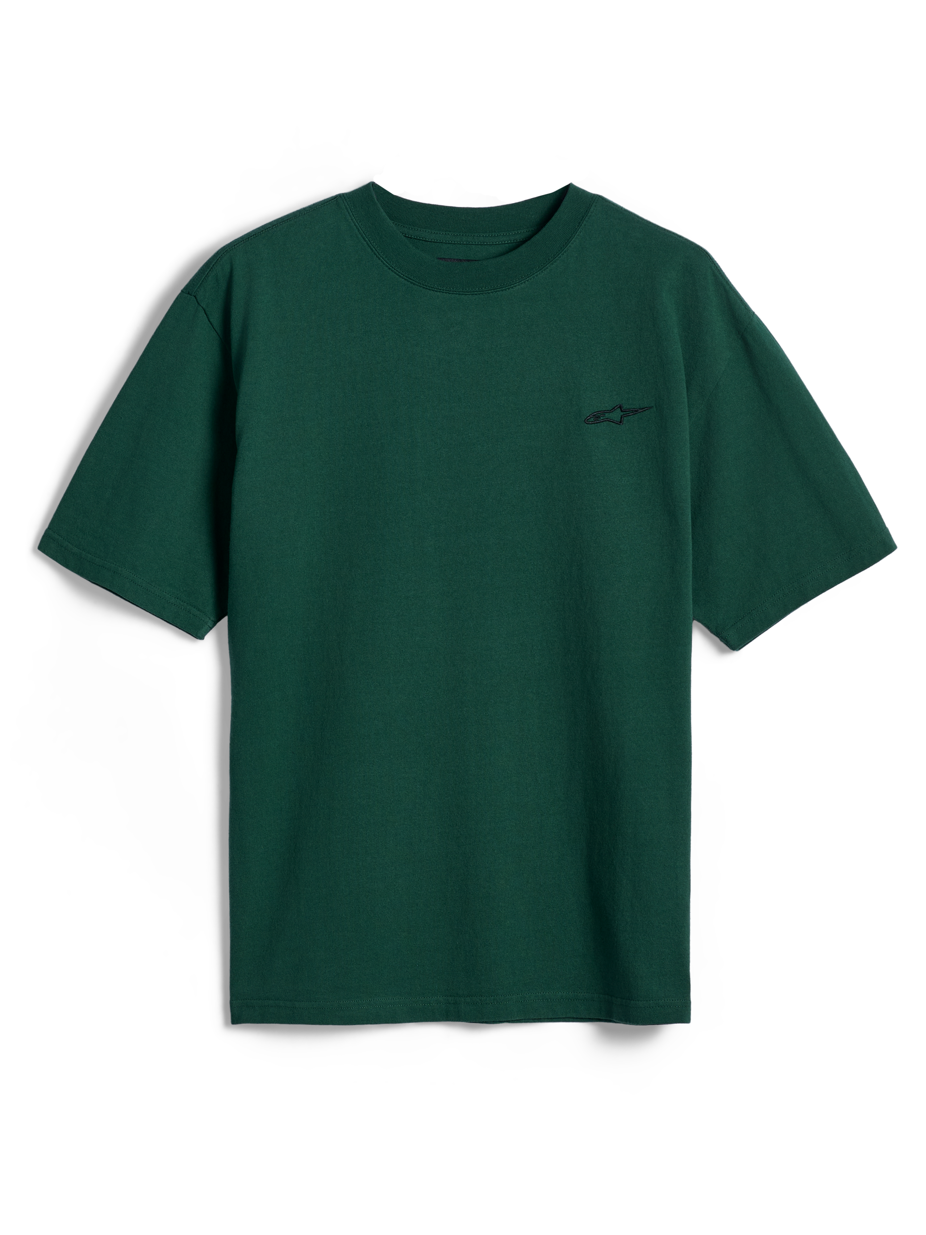 Alpinestars Essentials Ageless SS Tee, kortærmet t-shirt, Pine Green, med et lille Alpinestars-logo på brystet, afslappet motorsport-streetwear