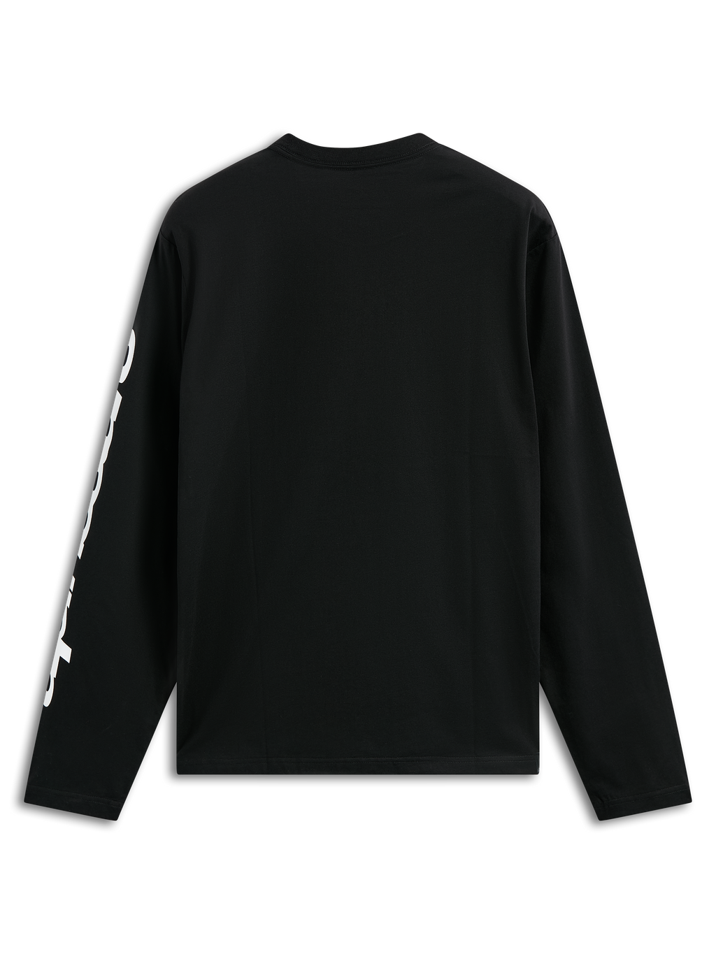 Alpinestars Trackside CSF Tee, langærmet T-shirt, sort, med hvid lodret tekstgrafik på ærmet, set bagfra, afslappet motorsport streetwear