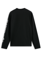 Alpinestars Trackside CSF Tee, langærmet T-shirt, sort, med hvid lodret tekstgrafik på ærmet, set bagfra, afslappet motorsport streetwear