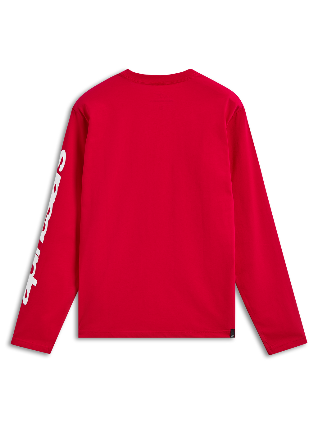 Alpinestars Trackside CSF Tee, langærmet t-shirt, rød, set bagfra med hvid branding på ærmet, afslappet motorsport-inspireret streetwear