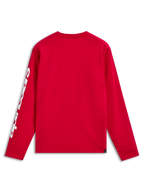 Alpinestars Trackside CSF Tee, langærmet t-shirt, rød, set bagfra med hvid branding på ærmet, afslappet motorsport-inspireret streetwear