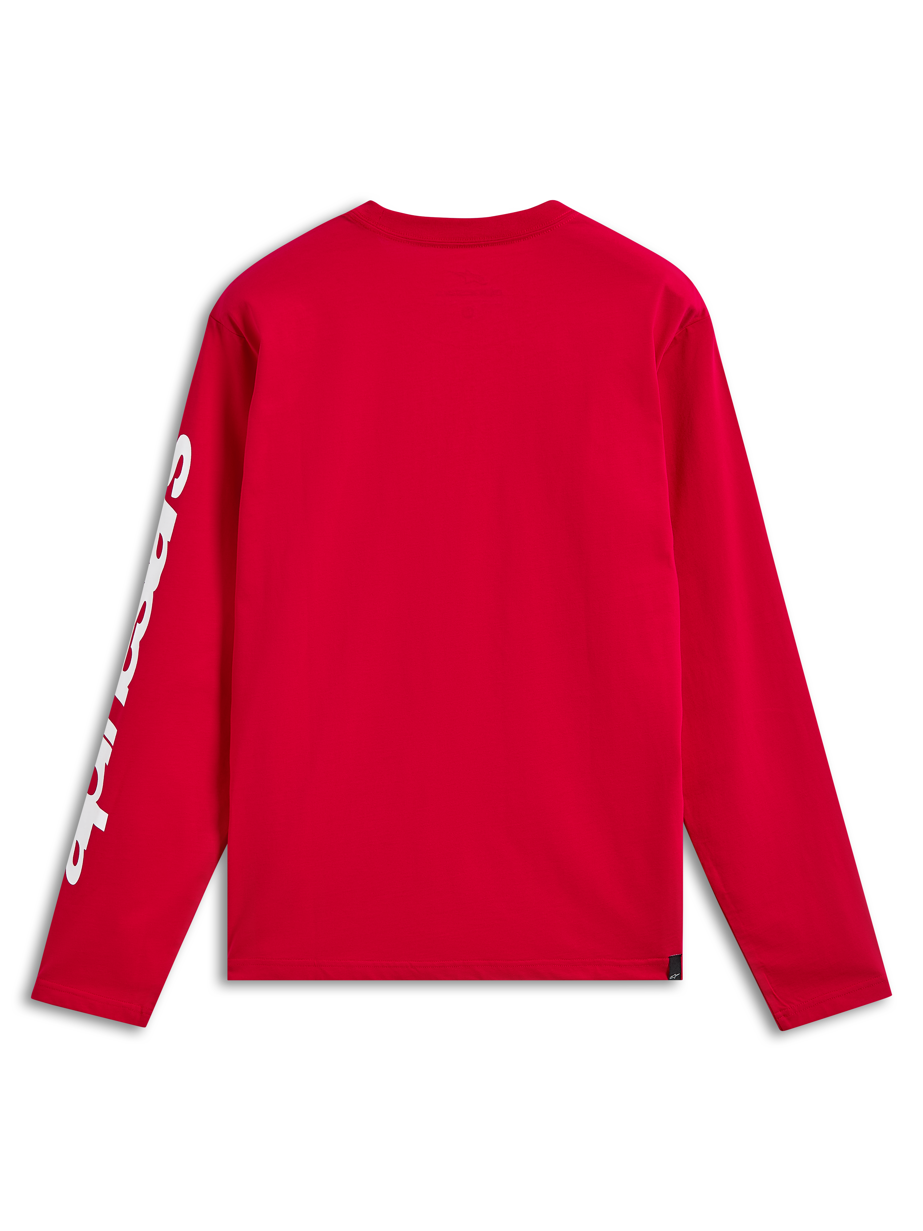 Alpinestars Trackside CSF Tee, langærmet t-shirt, rød, set bagfra med hvid branding på ærmet, afslappet motorsport-inspireret streetwear