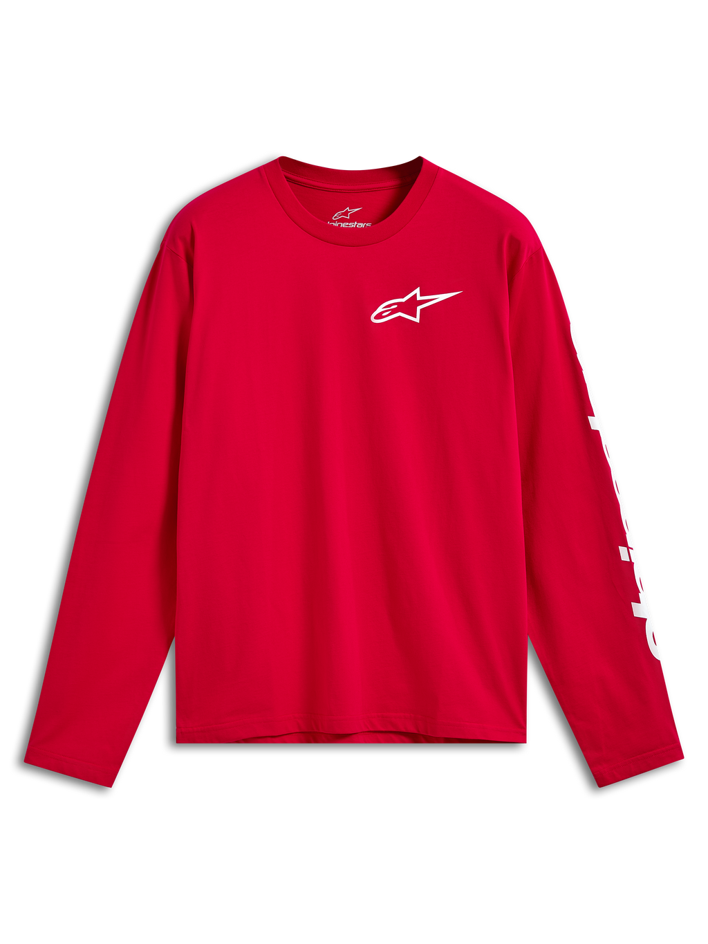Alpinestars Trackside CSF Tee, langærmet t-shirt, rød med hvidt Ride 4.0-logo på brystet og hvid mærkning på ærmet, casual motorsport-sportstøj