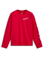 Alpinestars Trackside CSF Tee, langærmet t-shirt, rød med hvidt Ride 4.0-logo på brystet og hvid mærkning på ærmet, casual motorsport-sportstøj