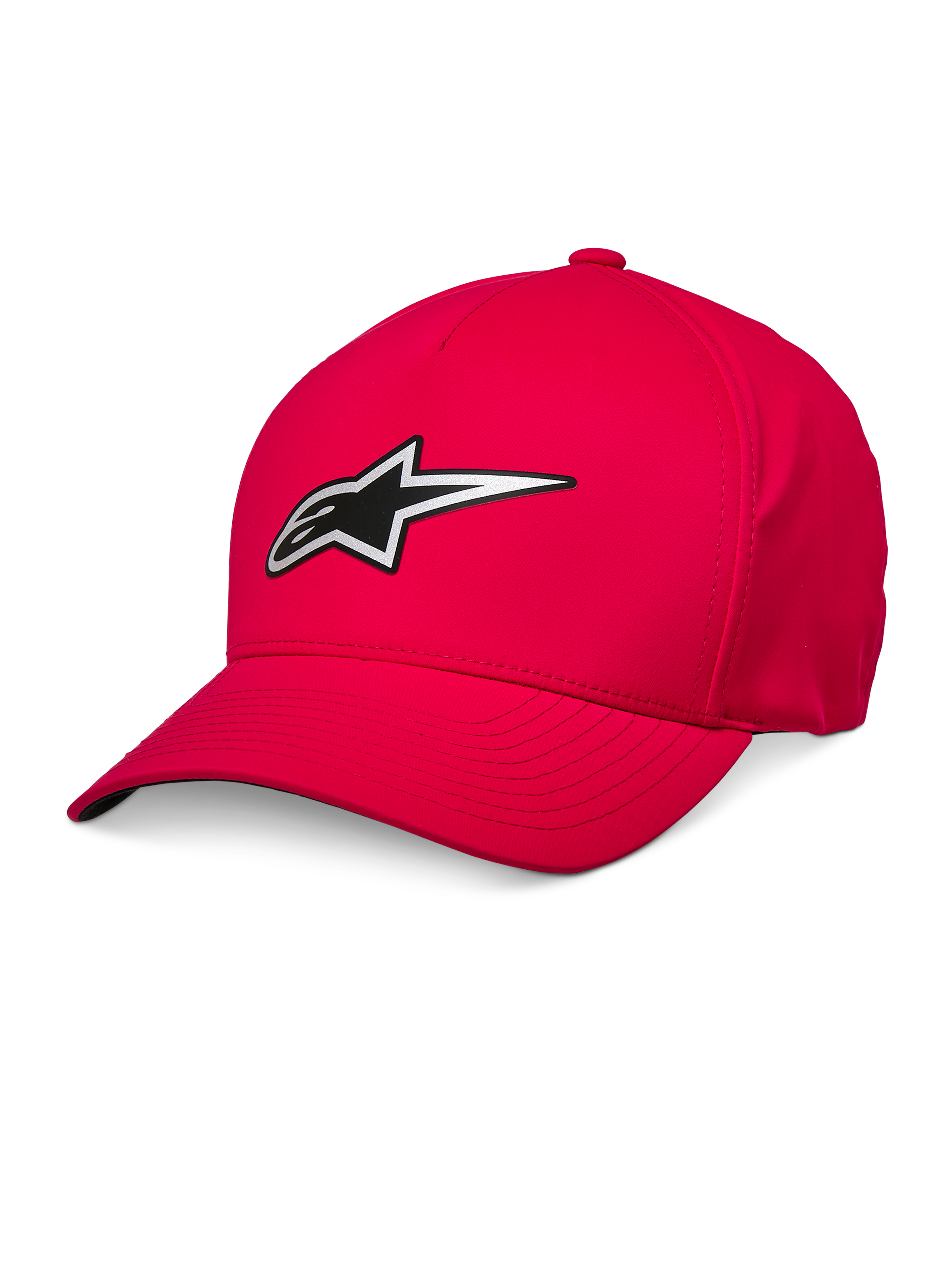Alpinestars Ageless Reflex Waterproof Hat, Red Baseball Cap, Curved Brim, Silver and Black Reflective Astars Logo, Waterproof Technical Fabric, Casual Sportswear Headwear