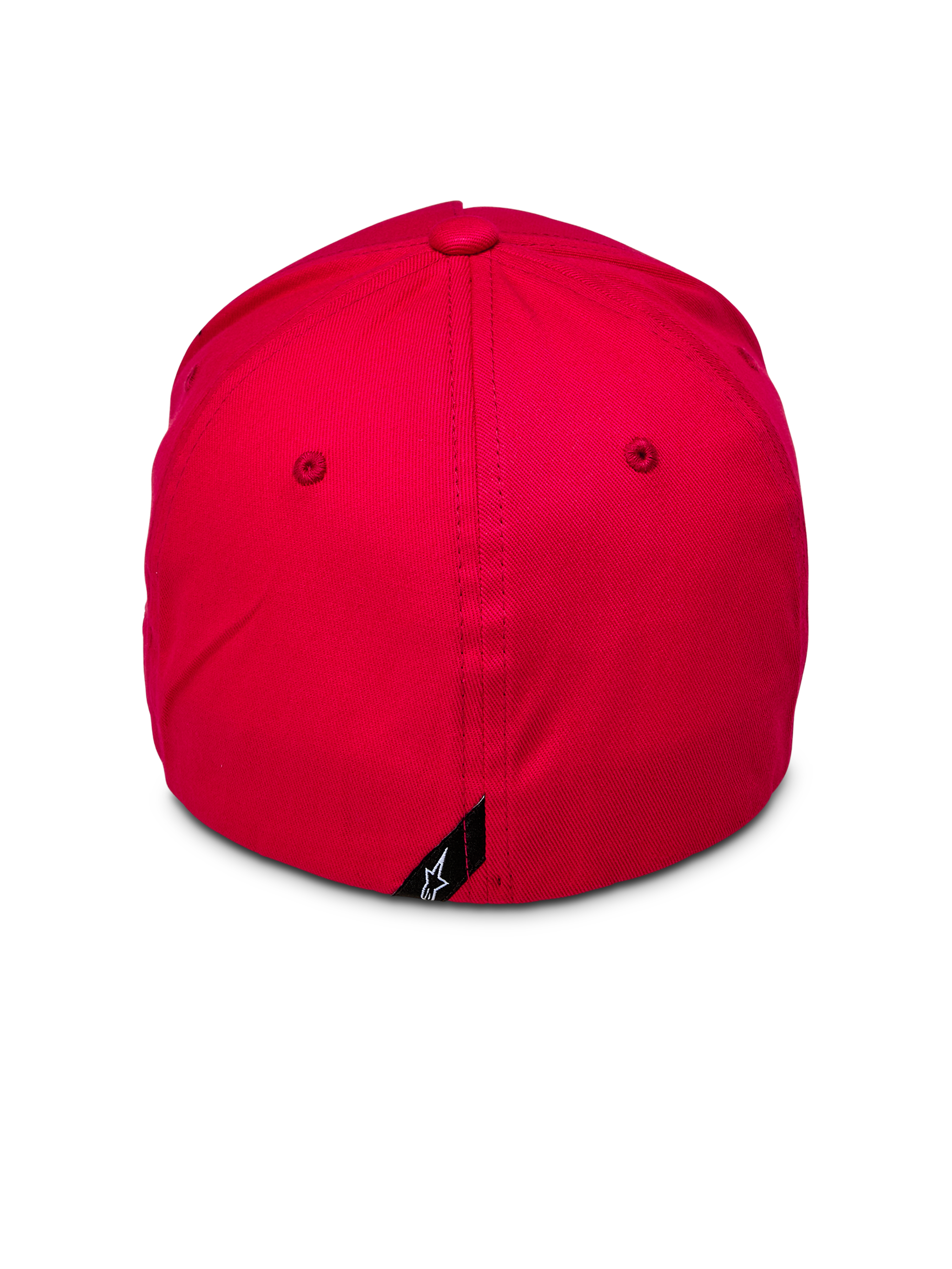 Alpinestars Ride Sonic kasket, rød baseballkasket set bagfra, struktureret krone med flex ryg-design, lille sort mærke med hvidt Alpinestars-stjernelogo bagpå, afslappet rød hovedbeklædning i stræk-twill