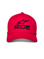 Alpinestars Ride Sonic kasket, rød baseball kasket, sort 3D broderet RIDE- og stjerne-logo, buet skygge med struktureret krone, casual motorsport hovedbeklædning