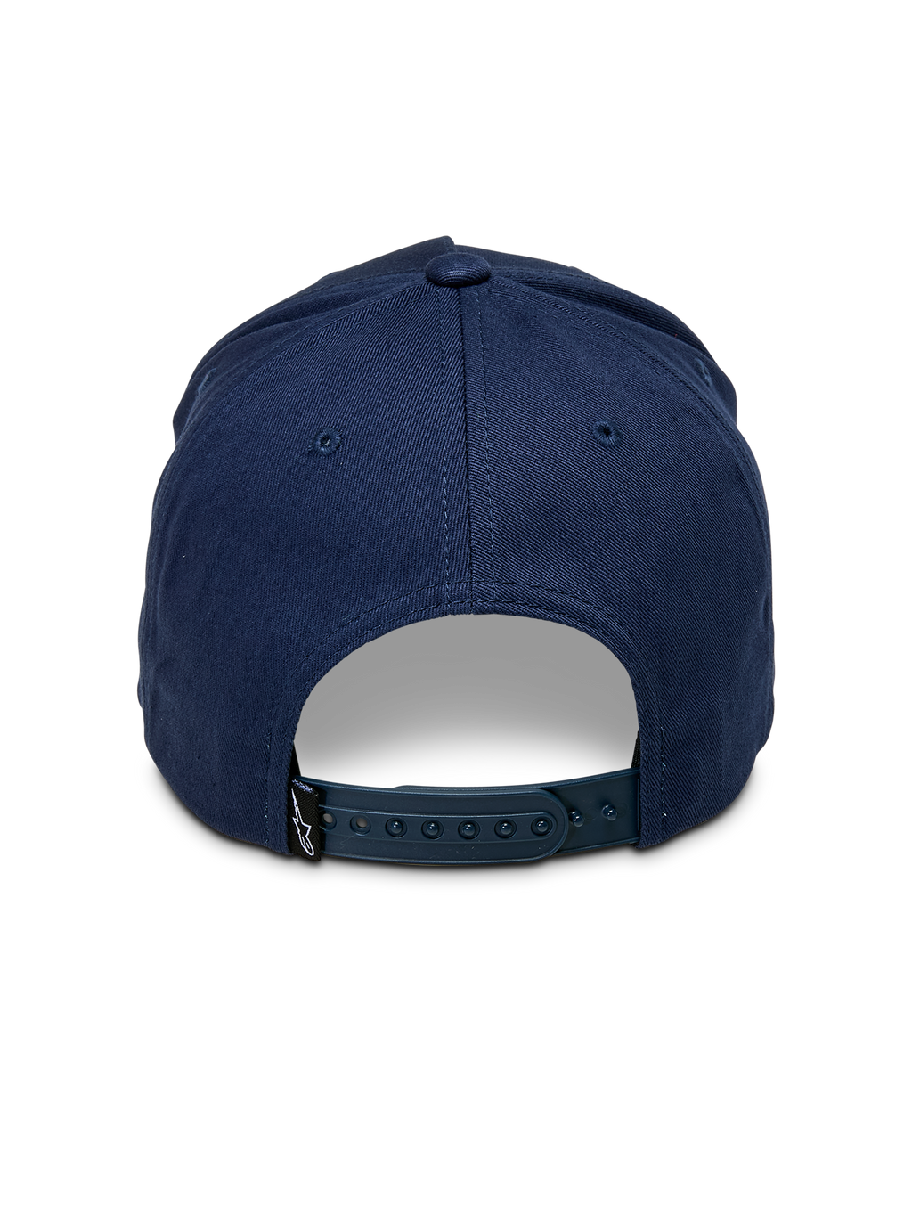 Alpinestars Ascension Snapback kasket, marineblå, set bagfra med justerbar snap-lukning og struktureret krone, lille sort Astars-logomærke, casual motorsport streetwear