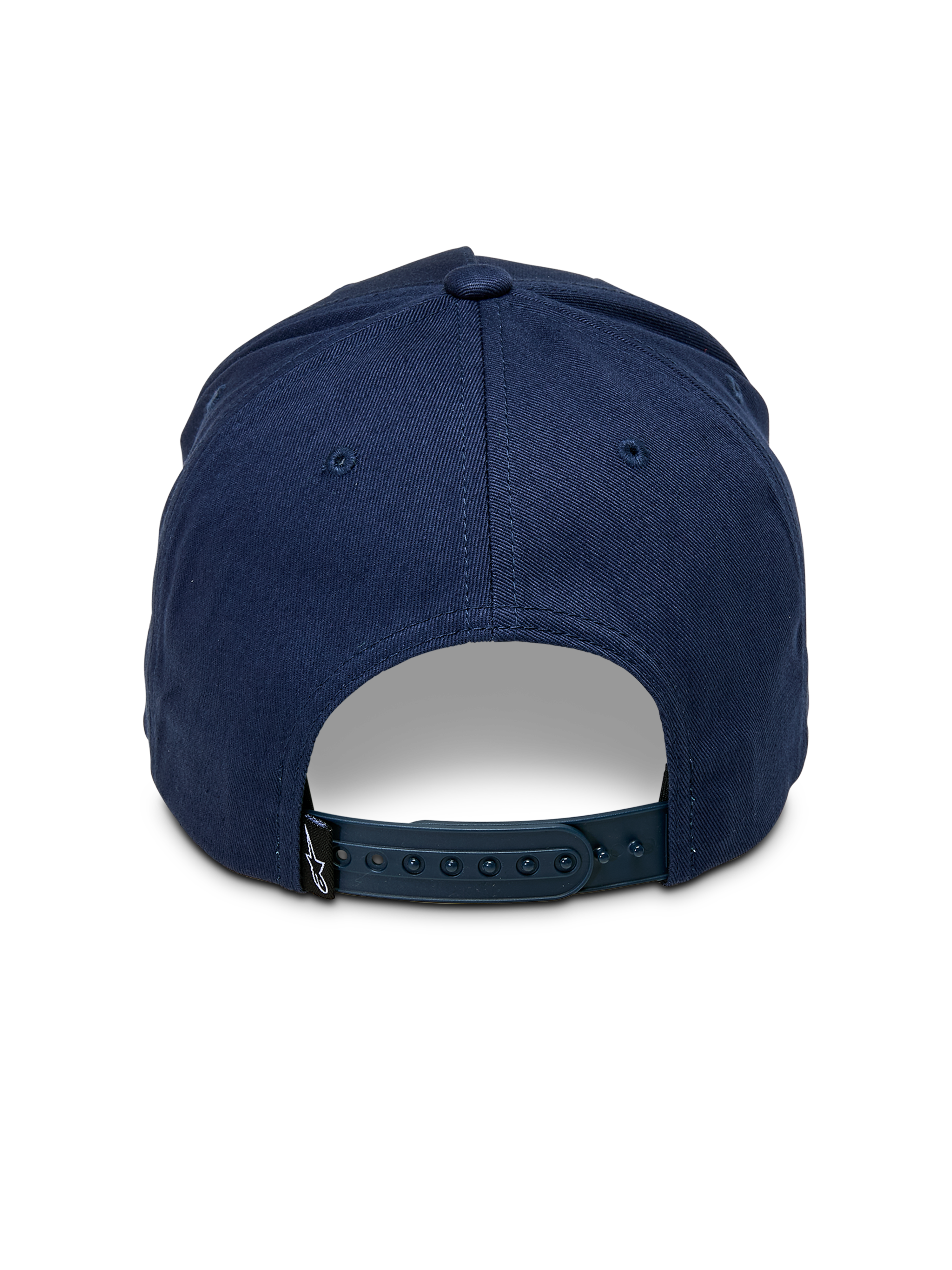 Alpinestars Ascension Snapback kasket, marineblå, set bagfra med justerbar snap-lukning og struktureret krone, lille sort Astars-logomærke, casual motorsport streetwear