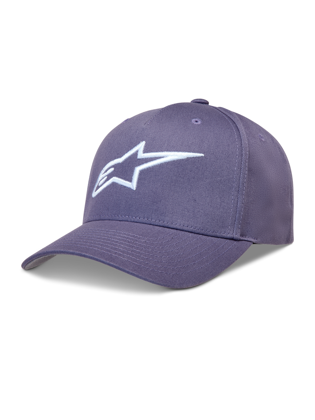 Alpinestars Ageless snapback-kasket i lilla twill med buet skygge og hvidt 3D-broderet Astars-logo.