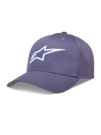 Alpinestars Ageless snapback-kasket i lilla twill med buet skygge og hvidt 3D-broderet Astars-logo.