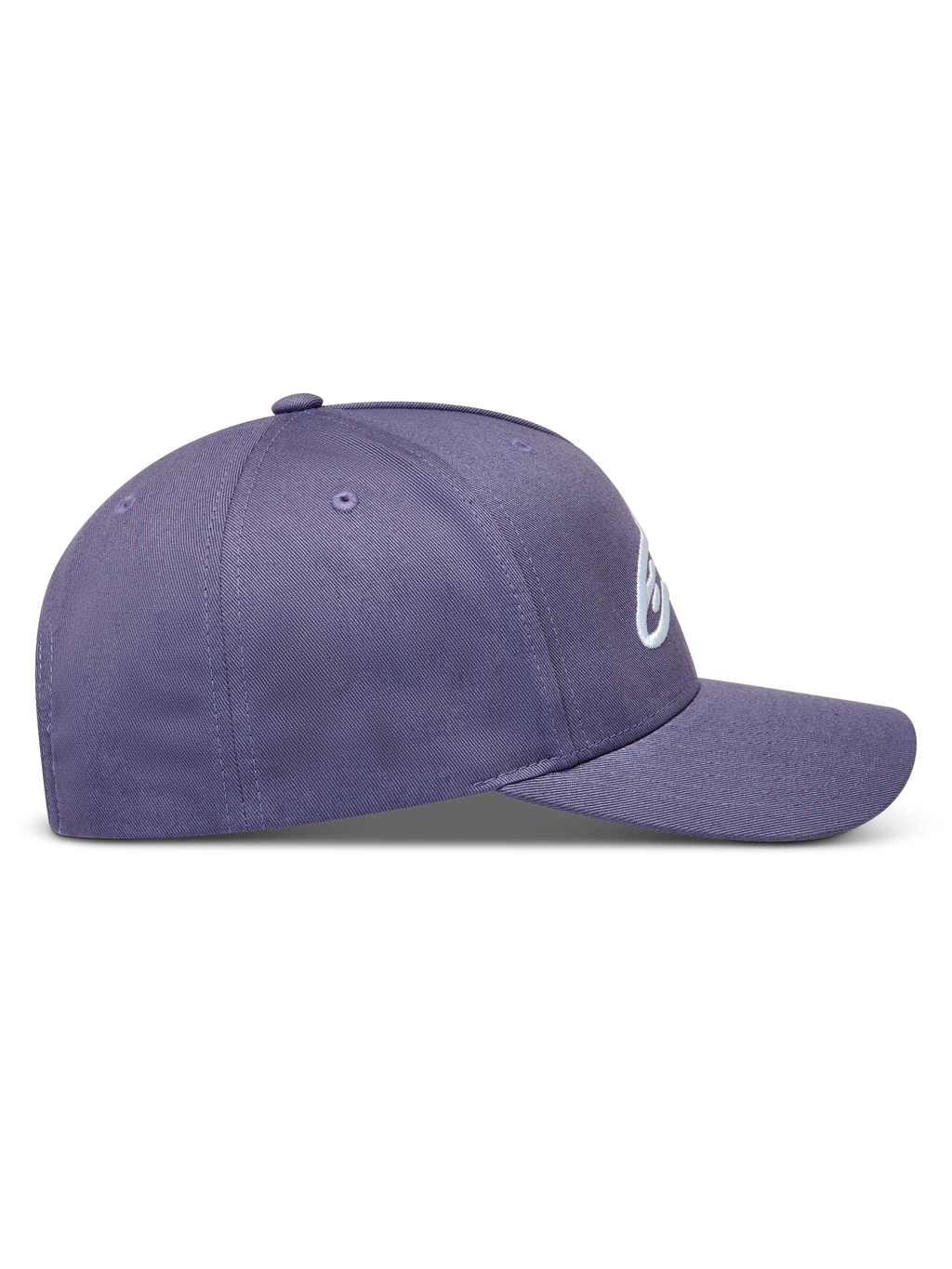 Alpinestars Ageless snapback-kasket, støvet lilla med buet skygge, struktureret krone og broderet logo, profilvisning