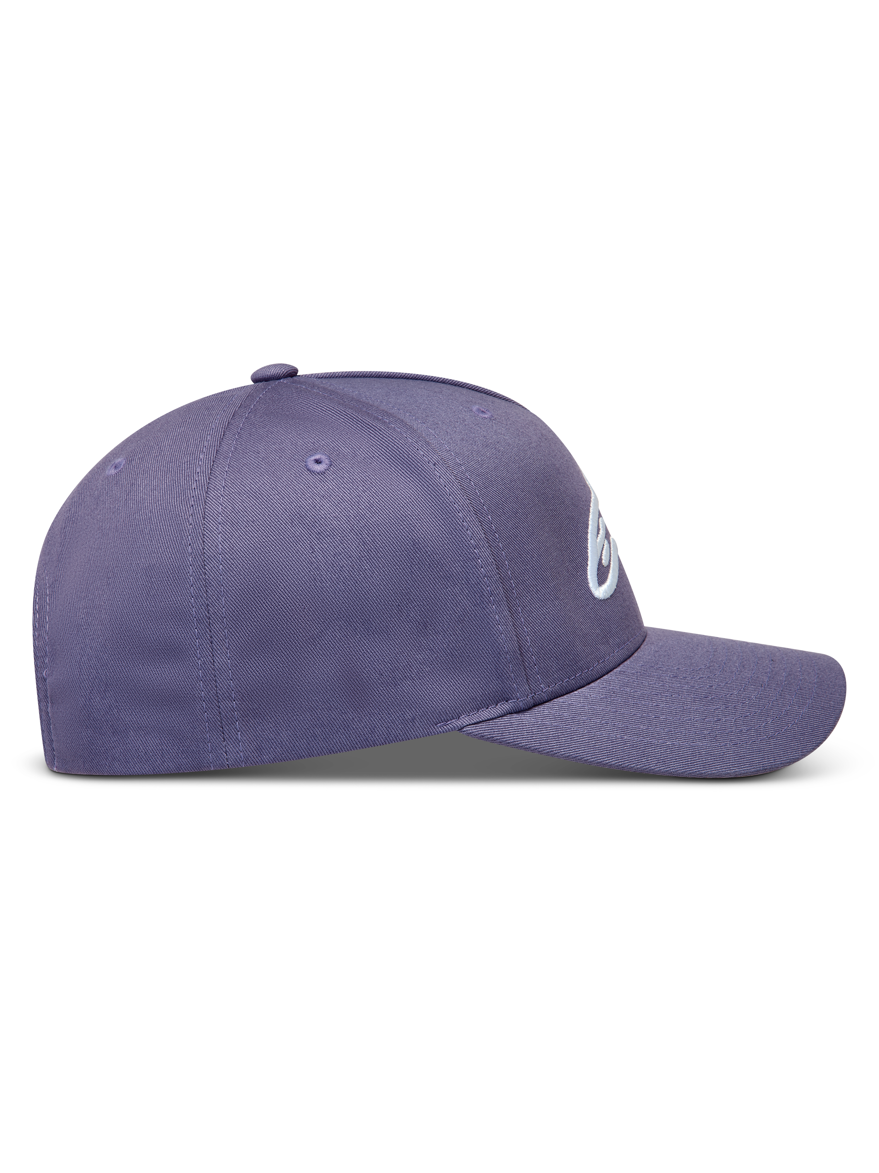 Alpinestars Ageless snapback-kasket, støvet lilla med buet skygge, struktureret krone og broderet logo, profilvisning