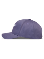 Alpinestars Ageless Snapback-kasket, lilla, buet skygge, struktureret krone i twill, hvidt 3D Astars-logo, motorsport streetwear