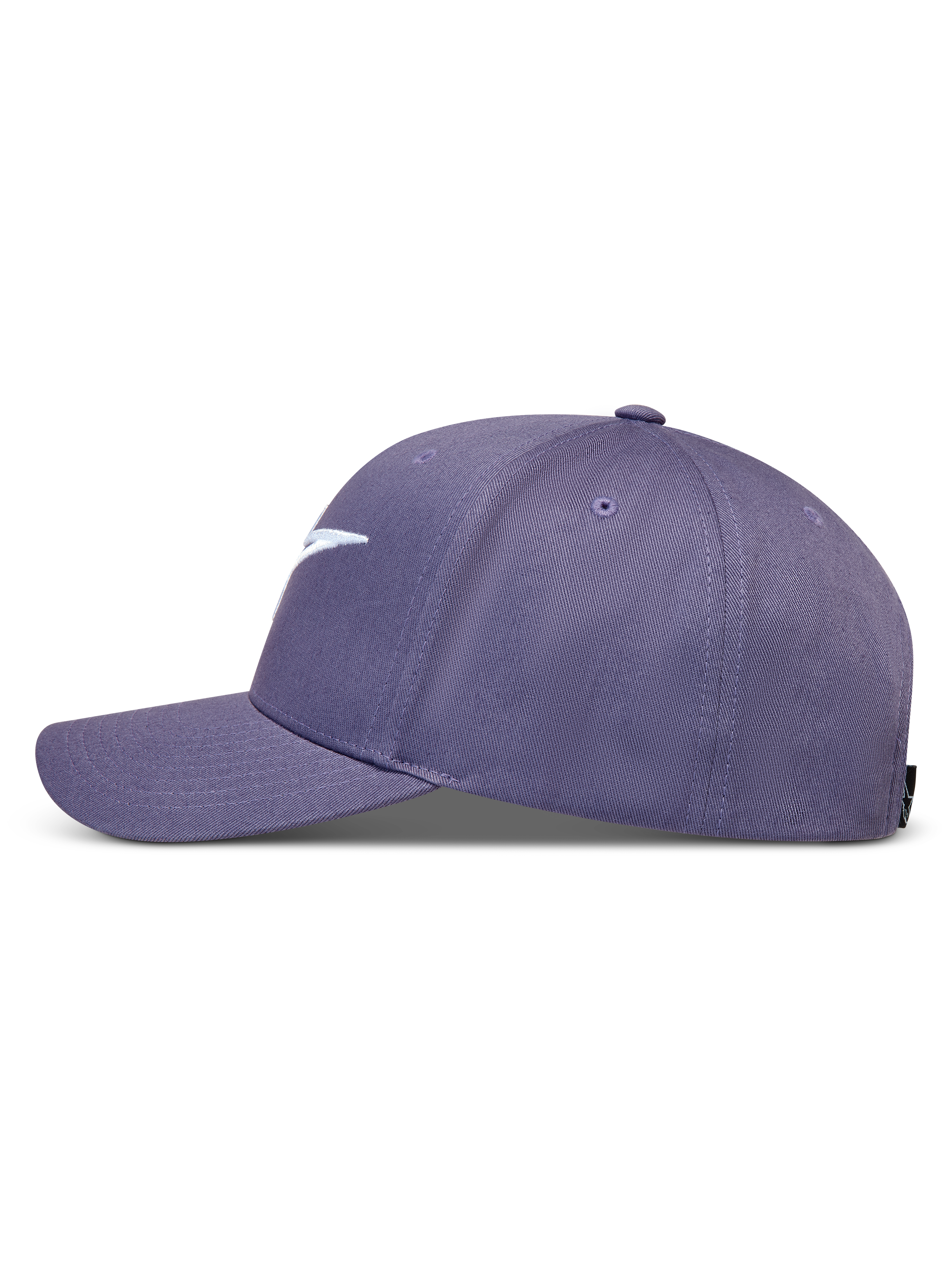 Alpinestars Ageless Snapback-kasket, lilla, buet skygge, struktureret krone i twill, hvidt 3D Astars-logo, motorsport streetwear