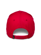 Alpinestars Ride Comp Snapback-kasket, rød, set bagfra med en justerbar rød snapback-lukning og et lille sort vævet mærke med hvidt logo, struktureret krone, afslappet hovedbeklædning