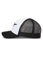 Alpinestars Ageless Snapback Hat, White and Black Sportswear Trucker Hat with a breathable mesh back and curved bill.