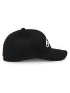 Alpinestars Ageless Multi Hat, Black Sportswear Baseball Cap, Side Profile View, Curved Bill and Structured Crown, White 3D Astars Logo, Casual Motorsport Lifestyle