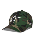 Alpinestars Ageless Multi Hat, baseballkasket i grøn camouflage, hvidt 3D Astars-logo på fronten og sidebroderi, buet skygge, struktureret krone, afslappet motorsport-inspireret streetwear