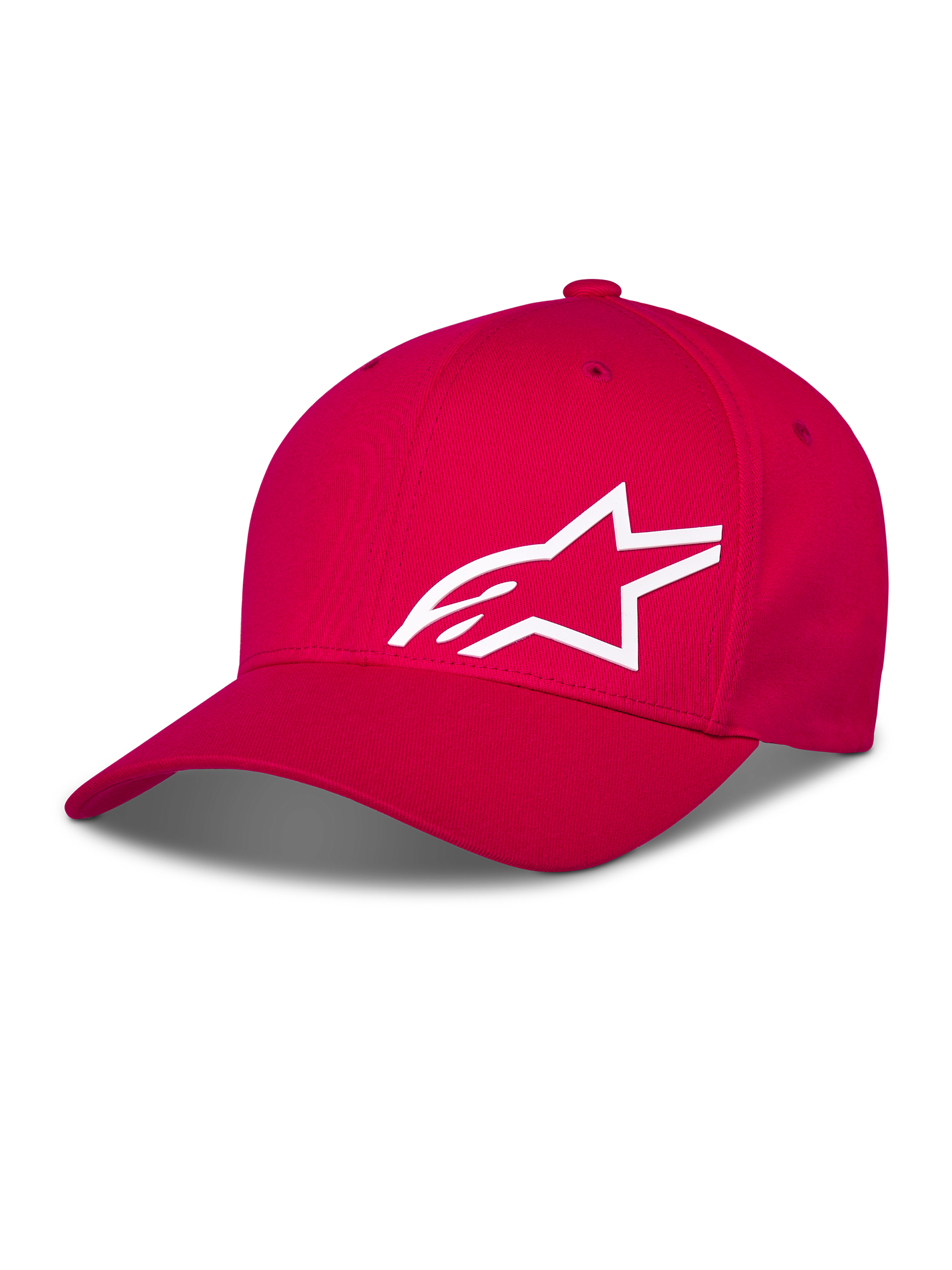 Alpinestars Corp Shift Multi Hat, rød kasket, hvidt 3D-printet Astars-logo på forsiden, buet skygge med struktureret krone, afslappet motorsportstøj