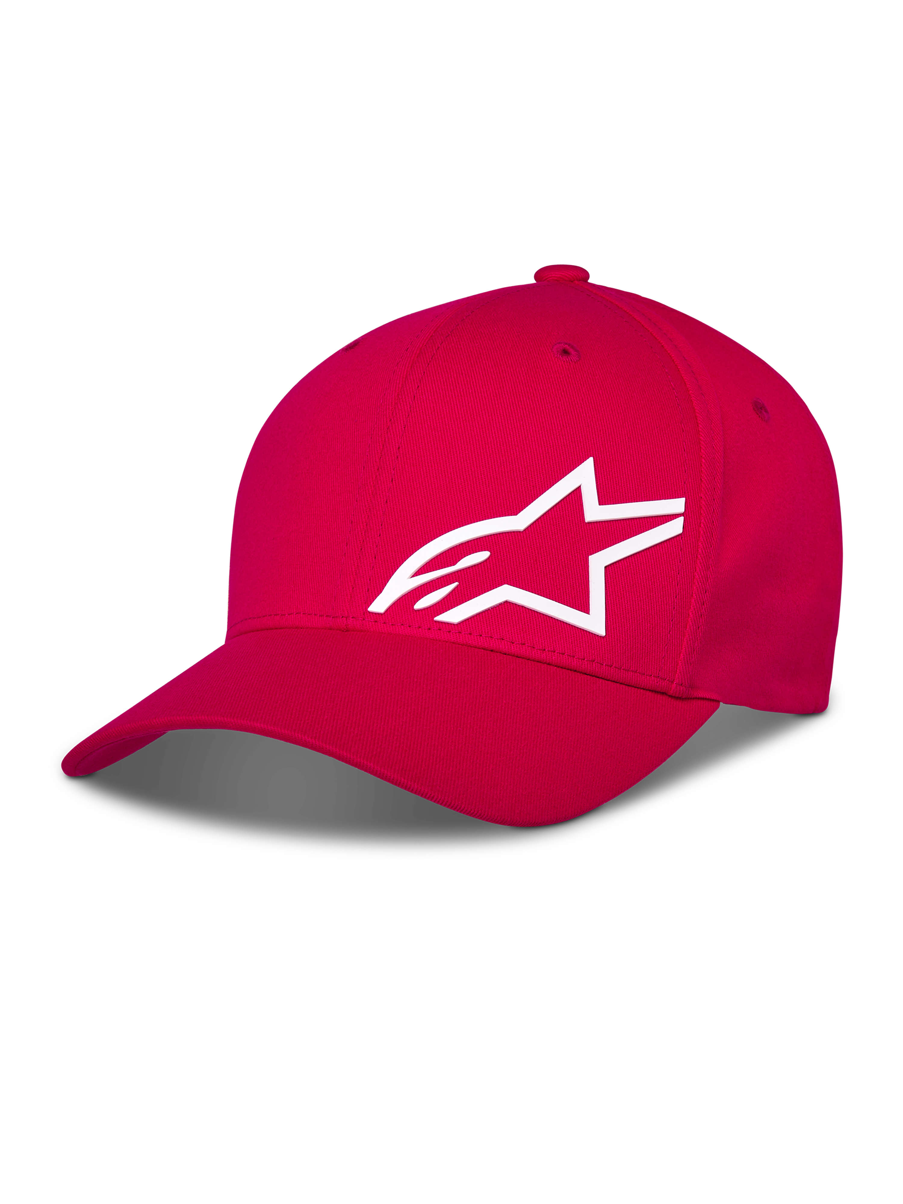Alpinestars Corp Shift Multi Hat, rød kasket, hvidt 3D-printet Astars-logo på forsiden, buet skygge med struktureret krone, afslappet motorsportstøj