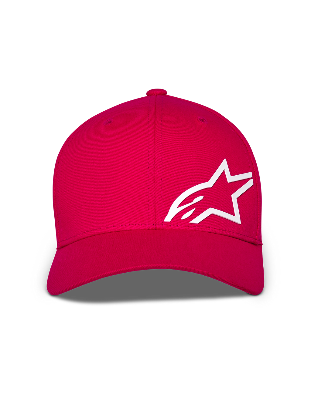 Alpinestars Corp Shift Multi kasket, baseballkasket, rød, med et stort hvidt 3D Astars-logo på forsiden, buet skygge og struktureret krone, afslappet motorsport-hovedbeklædning