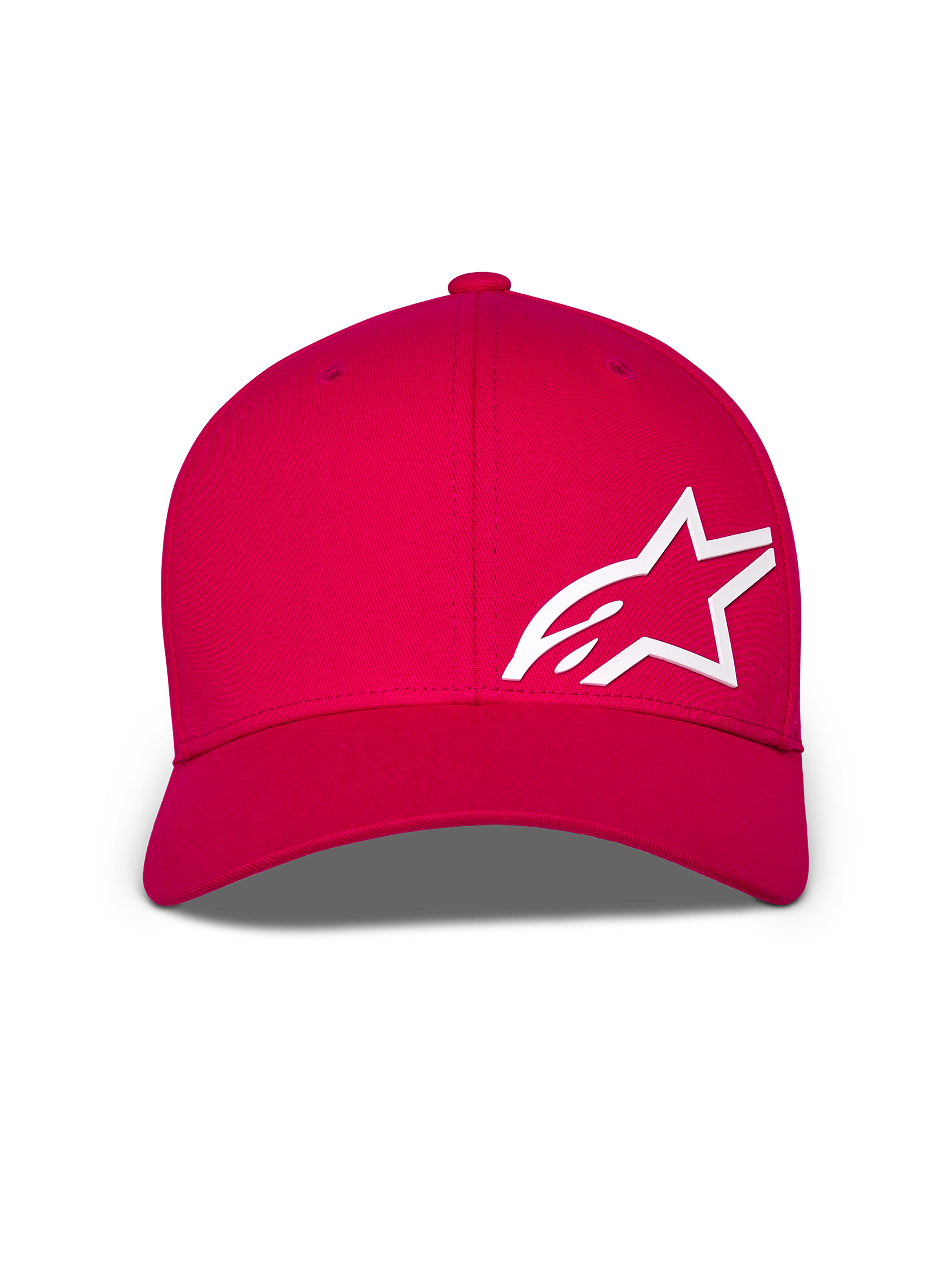 Alpinestars Corp Shift Multi kasket, baseballkasket, rød, med et stort hvidt 3D Astars-logo på forsiden, buet skygge og struktureret krone, afslappet motorsport-hovedbeklædning