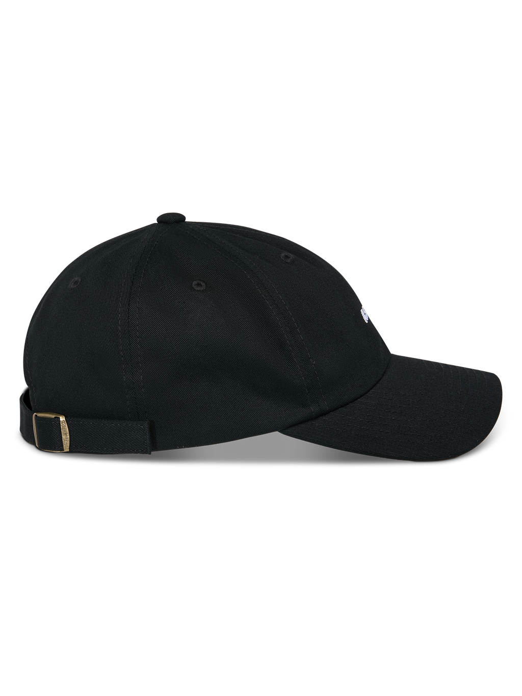 Alpinestars Deduce Strapback Hat, Black, side profile view, curved bill with unstructured low crown, cotton twill fabric, adjustable strapback closure with metal buckle, casual motorsport-inspired headwear