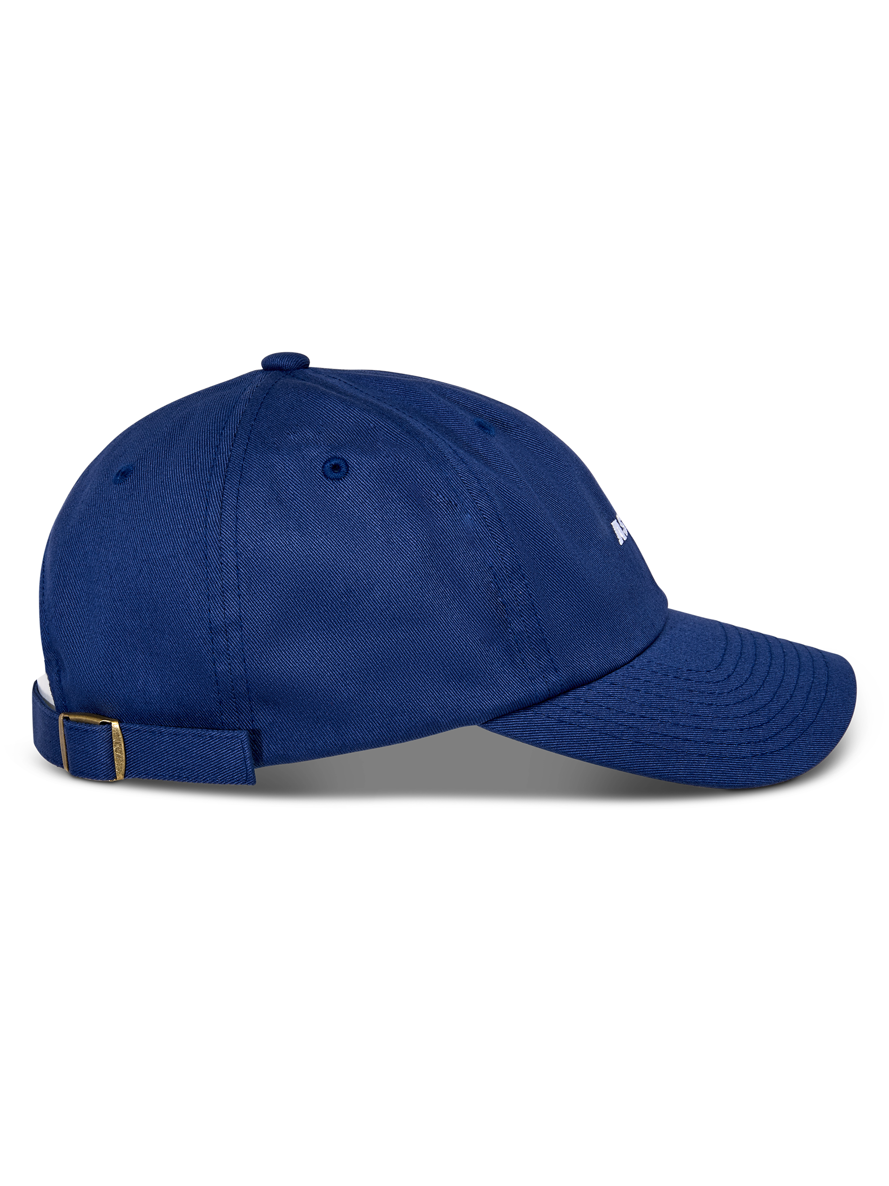 Alpinestars Deduce Strapback Hat, Blue, side profile view, curved bill, adjustable strapback closure with brass buckle, cotton twill construction, casual headwear with white embroidered branding