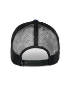 Alpinestars Reflect Ageless Trucker Hat, back view, Navy and Black, featuring breathable black mesh panels and an adjustable snapback closure, casual motorsport headwear