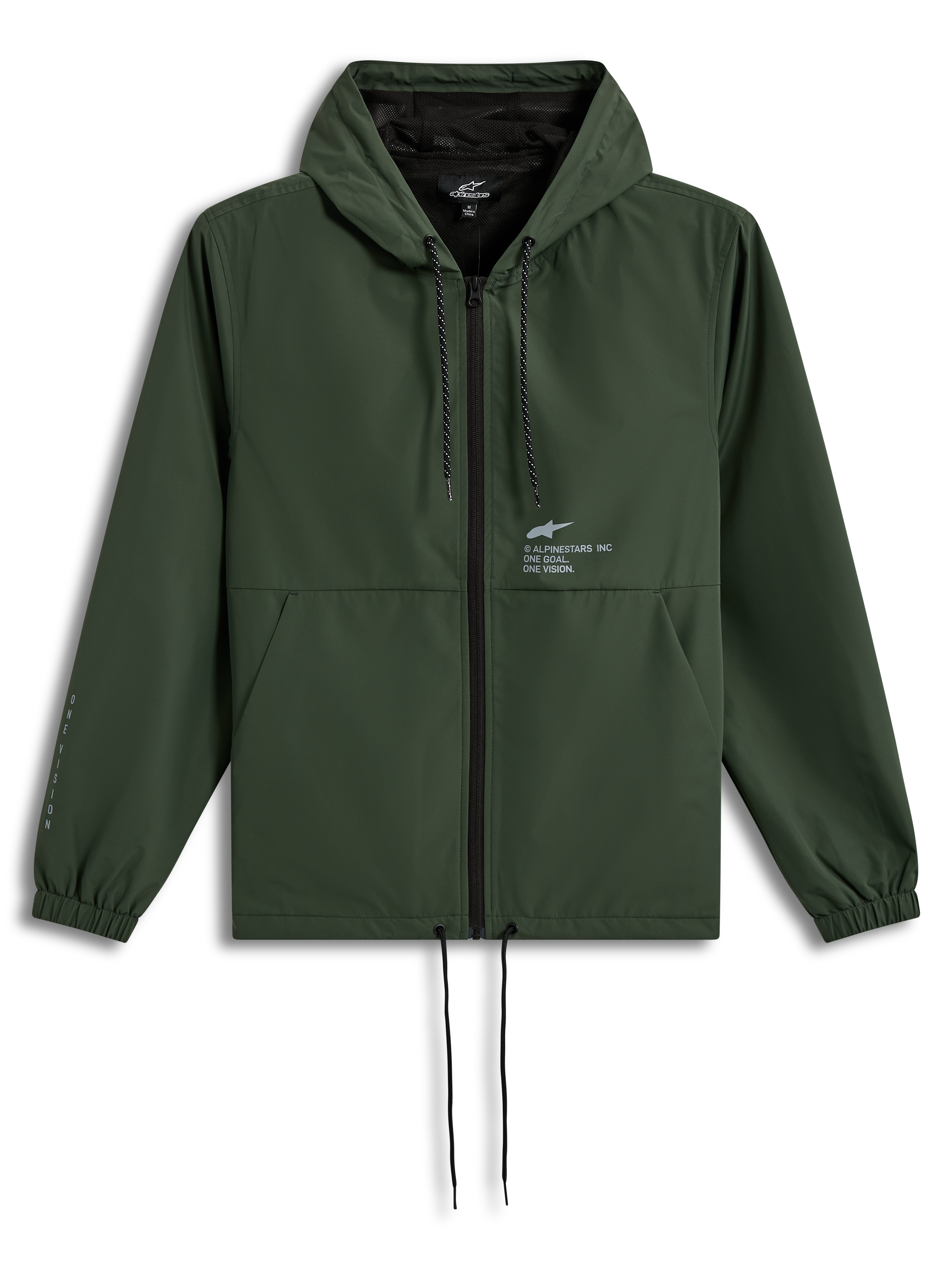 Alpinestars Speeder Resolve Windbreaker Jacket, Pine green hooded sportswear shell with drawcords and logo details.