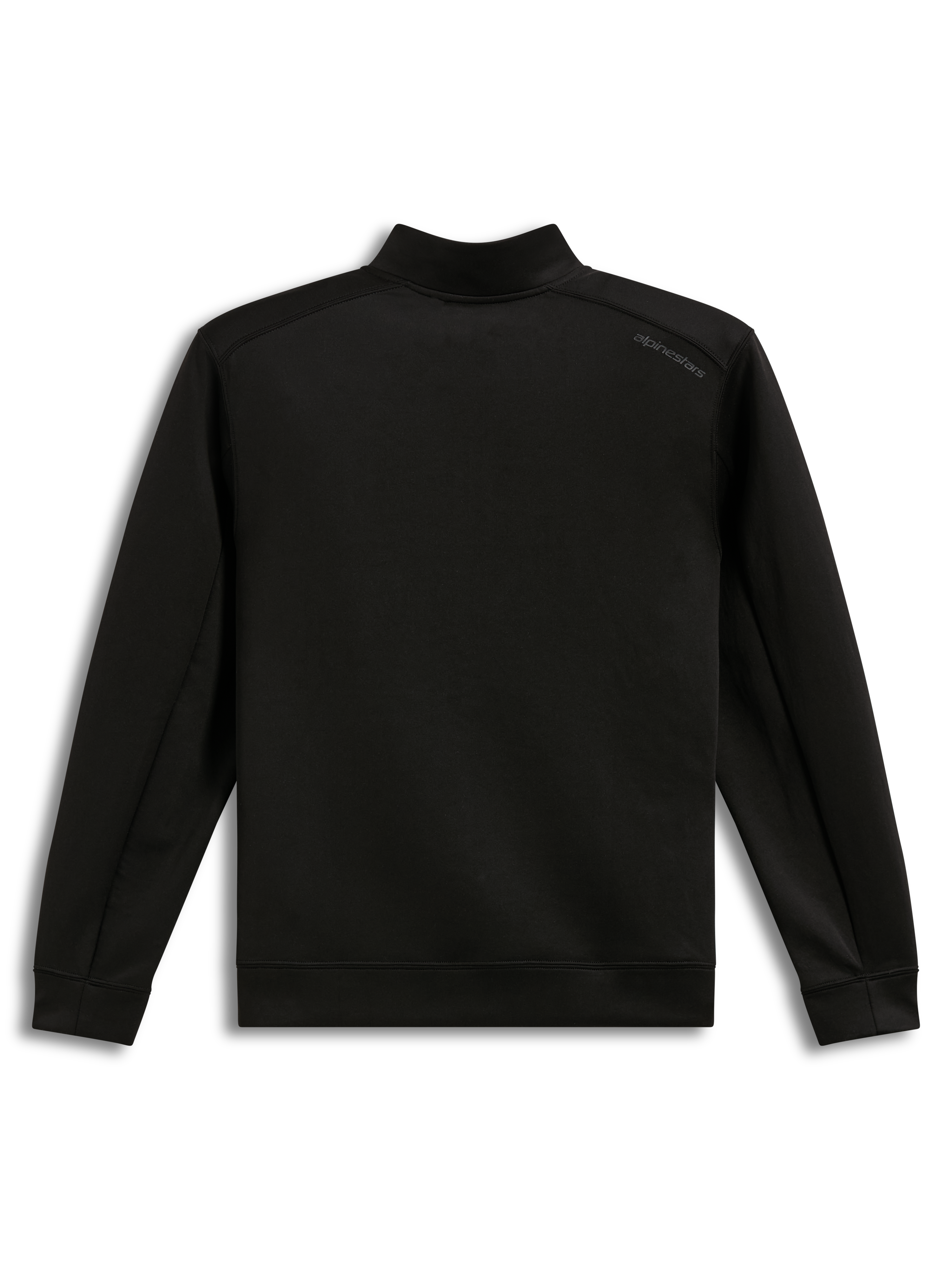 Alpinestars Apera Half-Zip Sweatshirt, sort double-face fleece-pullover set bagfra med tonalt logo på skulderen.