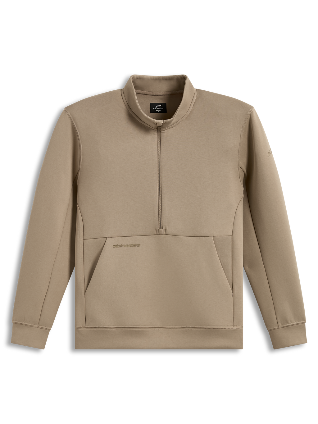 Alpinestars Apera half-zip sweatshirt, sportswear pullover, sandfarvet fleece med kængurulomme og tonale logoer.