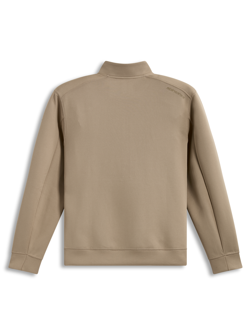 Alpinestars Apera Half-Zip Sweatshirt, beige fleecesweatshirt set bagfra, tonalt HD-logo på skulderen, premium double face-konstruktion, casual motorsport-streetwear